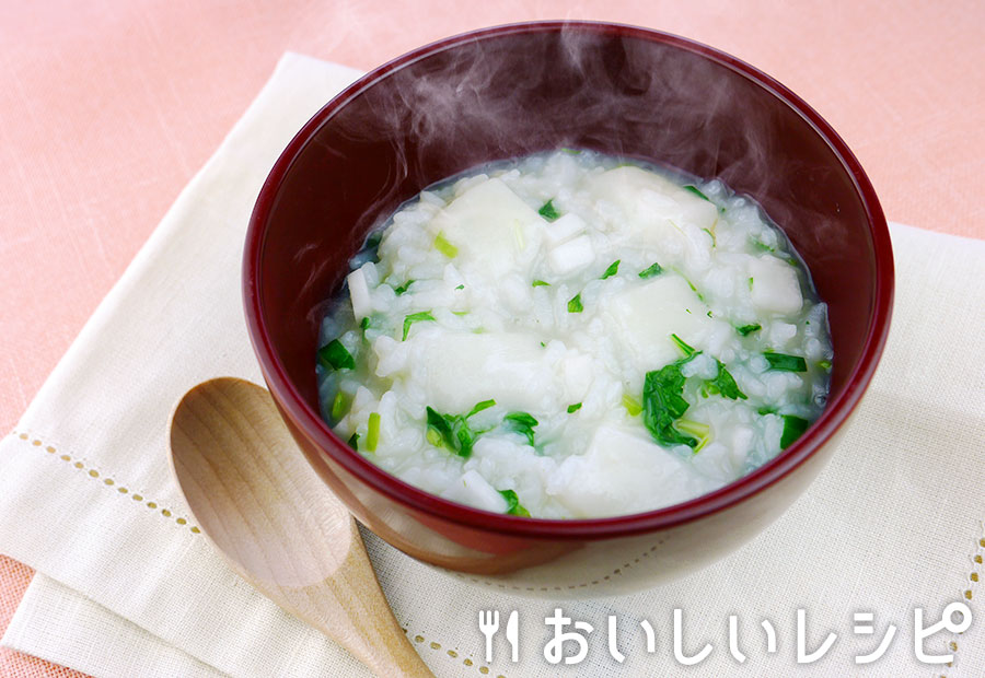 プチッと鍋で餅入り七草粥